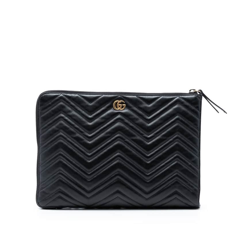 Gucci GG Marmont Matelasse Leather Portfolio Clutch Black Leather Very good condition - Front View