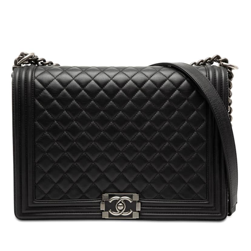 Chanel Large Quilted Lambskin Boy Flap Black Leather Very good condition - Front View