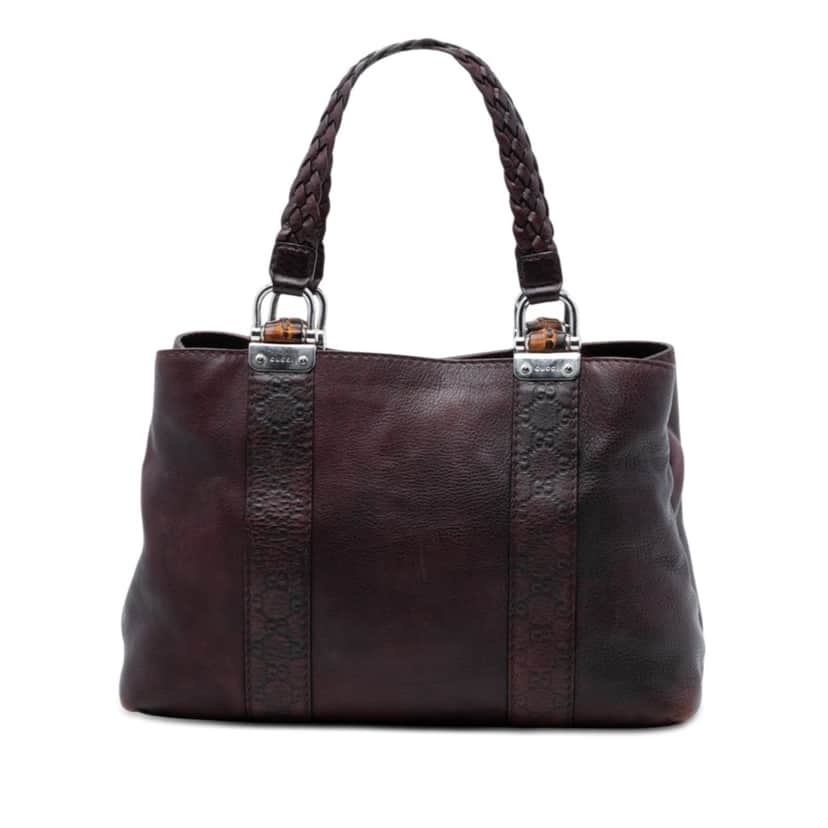 Gucci Guccissima Trimmed Leather Bamboo Libeccio Tote Brown Leather Very good condition - Front View