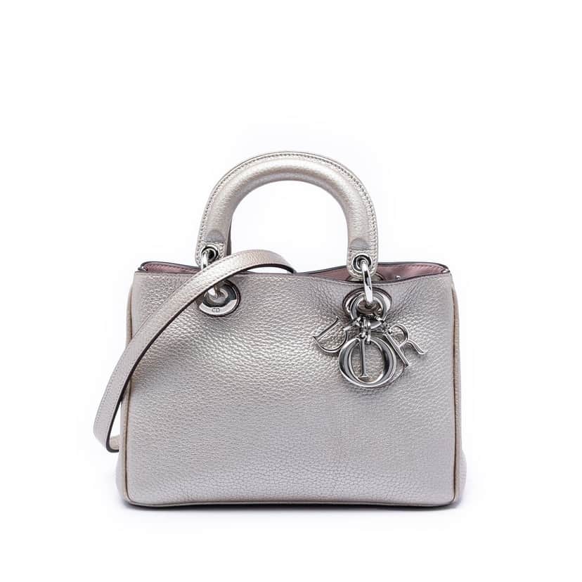 Dior Small Metallic Leather Diorissimo Satchel Silver Leather Very good condition - Front View