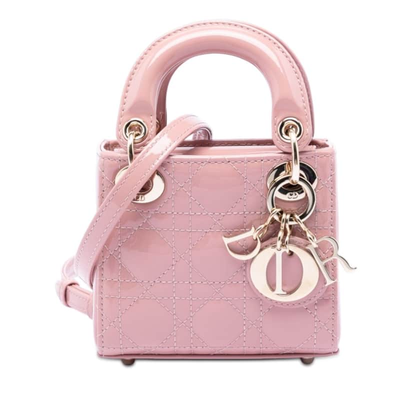 Dior Micro Patent Cannage Lady Dior Pink Leather Very good condition - Front View