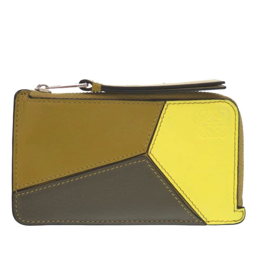 Loewe Tricolor Calfskin Puzzle Coin Card Holder Green Leather Very good condition - Front View