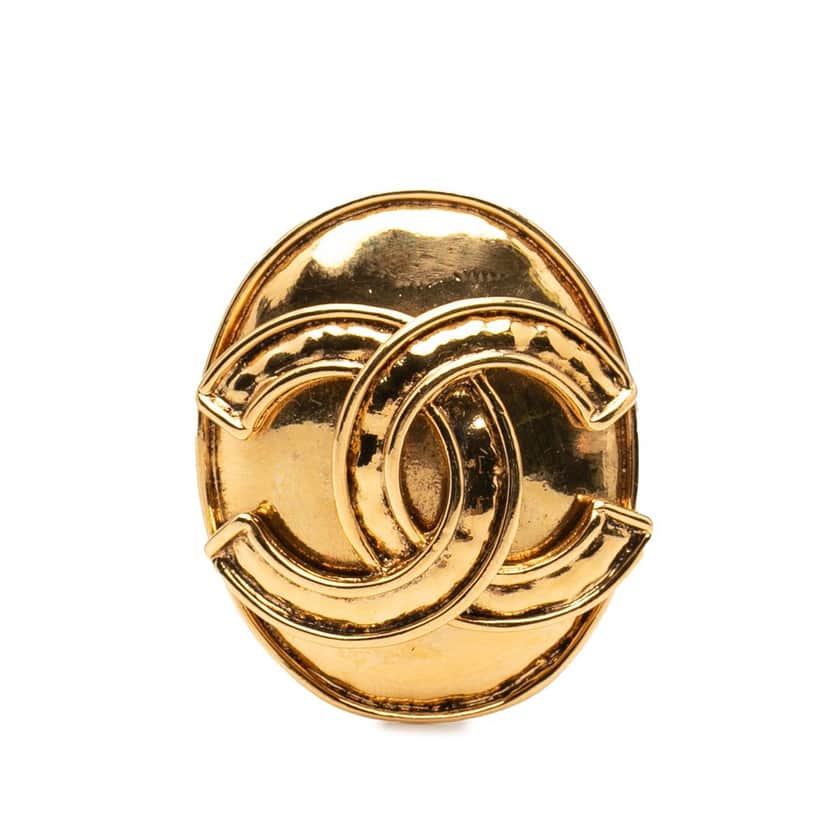 Chanel Gold Plated CC Oval Pin Brooch Gold Metal Very good condition - Front View
