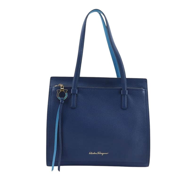 Ferragamo Medium Leather Pebbled Amy Tote Blue Leather Very good condition - Front View