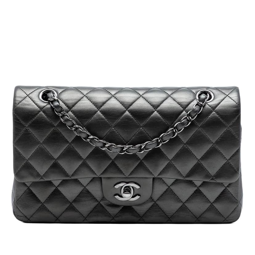 Chanel Medium Classic Lambskin So Black Double Flap Black Leather Very good condition - Front View