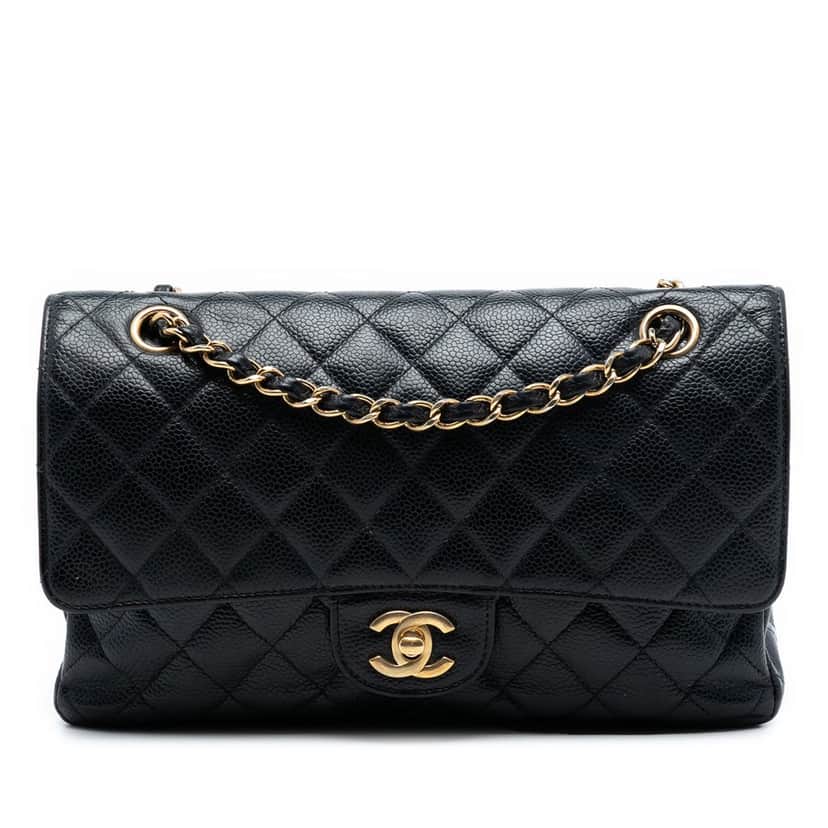 Chanel Medium Classic Caviar Double Flap Black Leather Very good condition - Front View