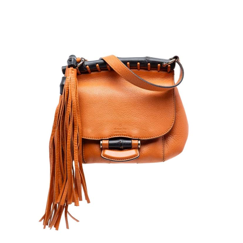 Gucci Small Leather Bamboo Nouveau Fringe Crossbody Orange Leather Very good condition - Front View