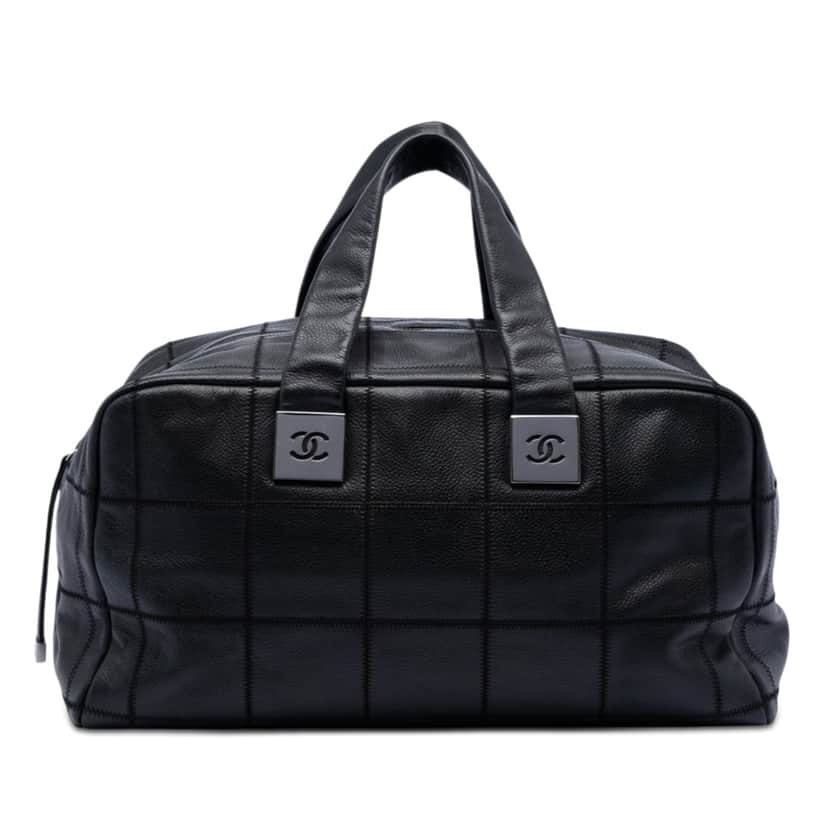 Chanel CC Chocolate Bar Caviar Wild Stitch Boston Bag Black Leather Very good condition - Front View