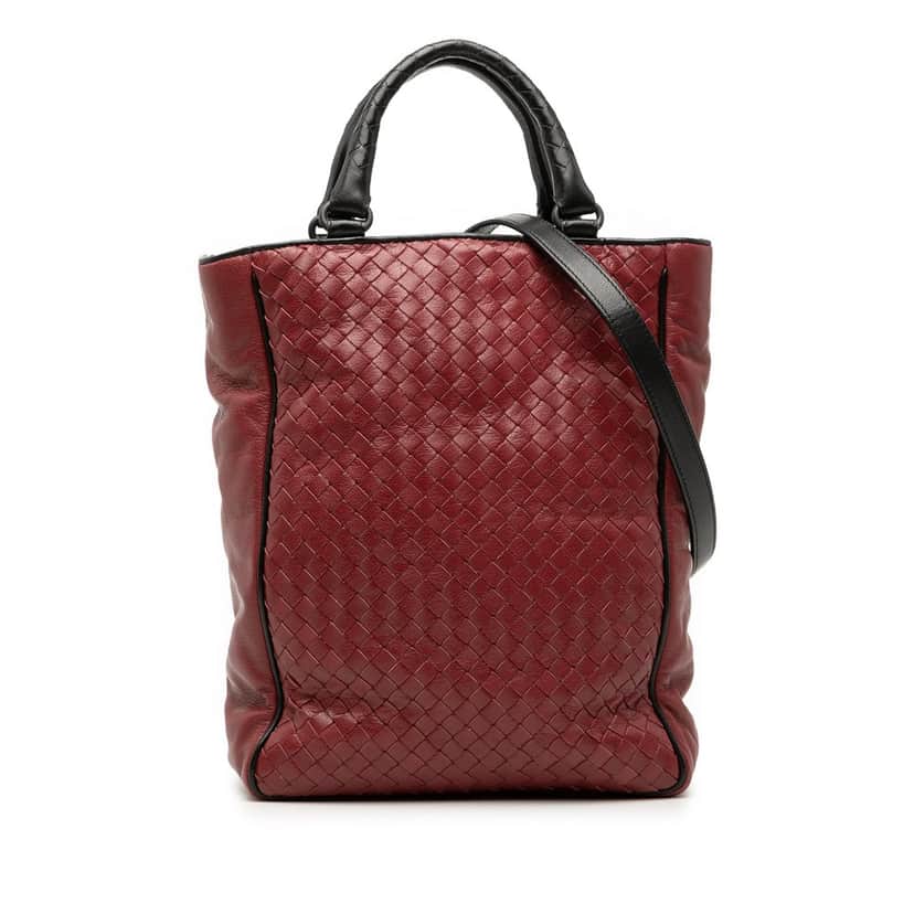 Bottega Veneta Bicolor Nappa Intrecciato Vertical Convertible Satchel Red Leather Very good condition - Front View