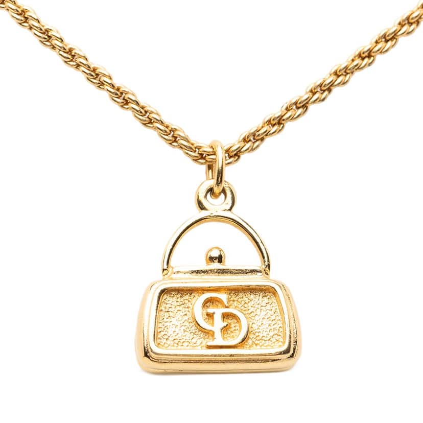 Dior Gold Plated CD Logo Bag Pendant Necklace Gold Metal Very good condition - Front View