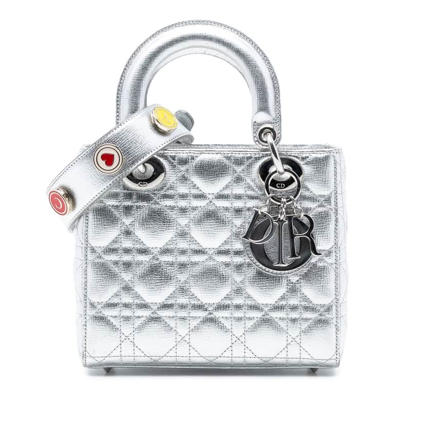 Dior Small Metallic Grained Calfskin Cannage My ABCDior Lady Dior Silver Leather Very good condition - Front View