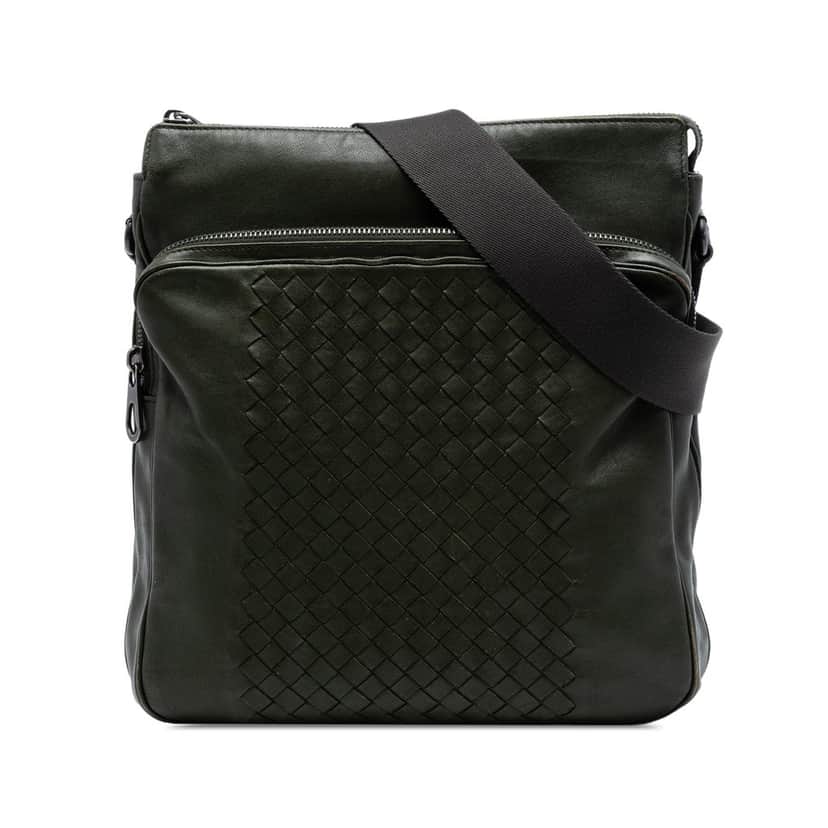 Bottega Veneta Intrecciato Trimmed Nappa Crossbody Green Leather Very good condition - Front View
