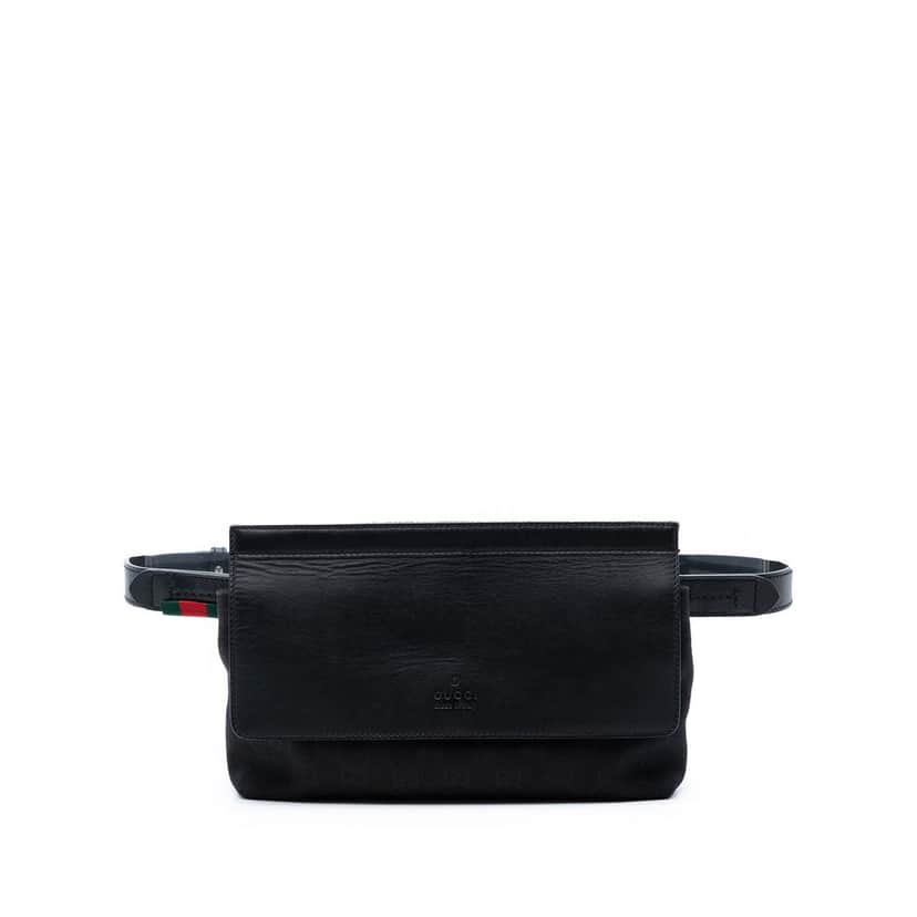 Gucci GG Canvas and Leather Web Belt Bag Black Very good condition - Front View