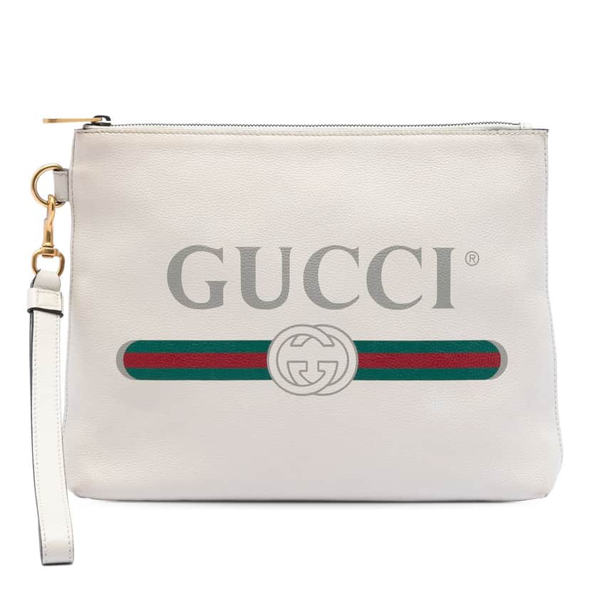 Gucci Leather Logo Clutch White Leather Very good condition - Front View