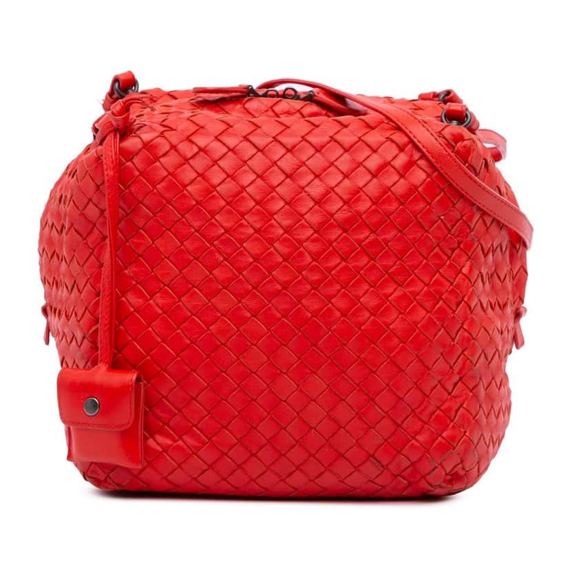 Bottega Veneta Nappa Intrecciato Cube Shoulder Bag Red Leather Very good condition - Front View