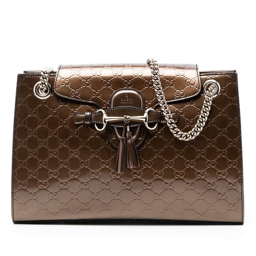 Gucci Large Guccissima Emily Shoulder Bag Brown Leather Very good condition - Front View