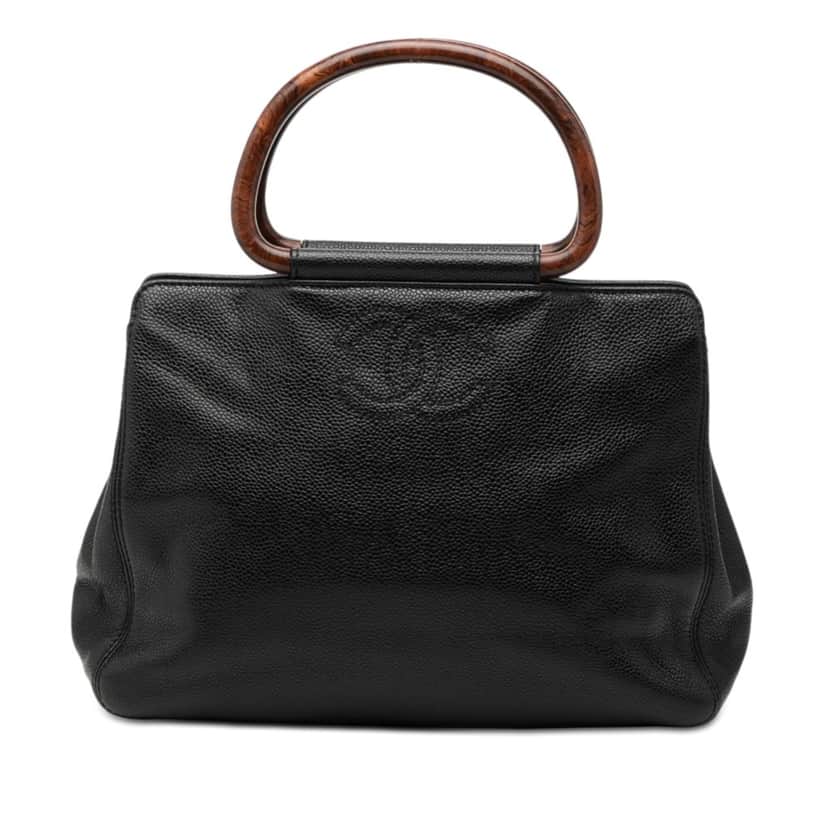 Chanel CC Caviar Wood Top Handle Bag Black Leather Very good condition - Front View