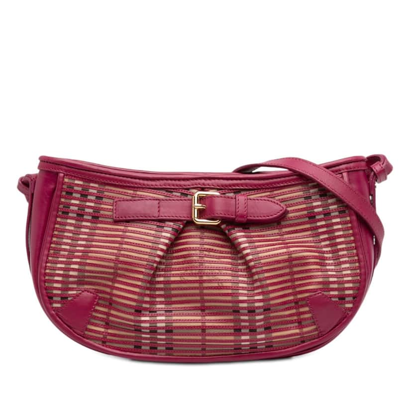 Burberry Haymarket Check Stripes Coated Canvas Crossbody Beige Very good condition - Front View