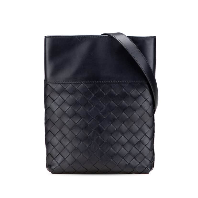 Bottega Veneta Nappa Intrecciato Messenger Bag Black Leather Very good condition - Front View