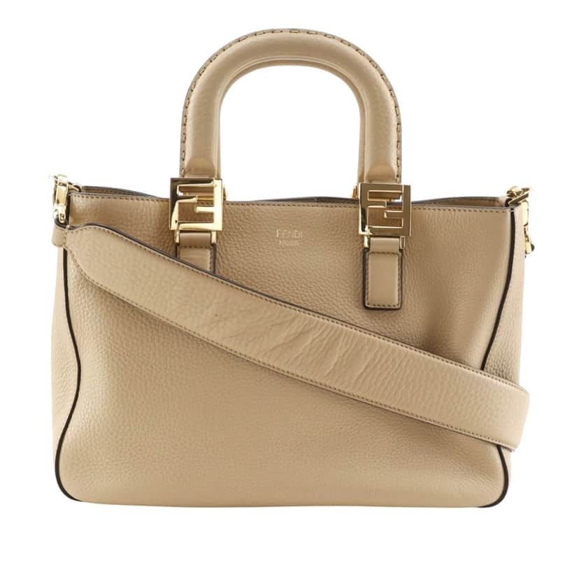 Fendi Small Leather Selleria FF Tote Beige Leather Very good condition - Front View