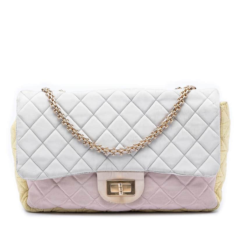 Chanel Tricolor Quilted Grosgrain Satin Reissue 2.55 Single Flap 227 Blue Very good condition - Front View