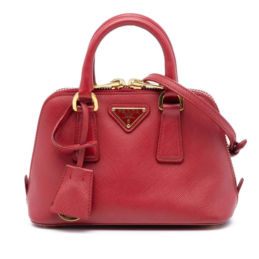 Prada Mini Saffiano Lux Promenade Satchel Red Leather Very good condition - Front View