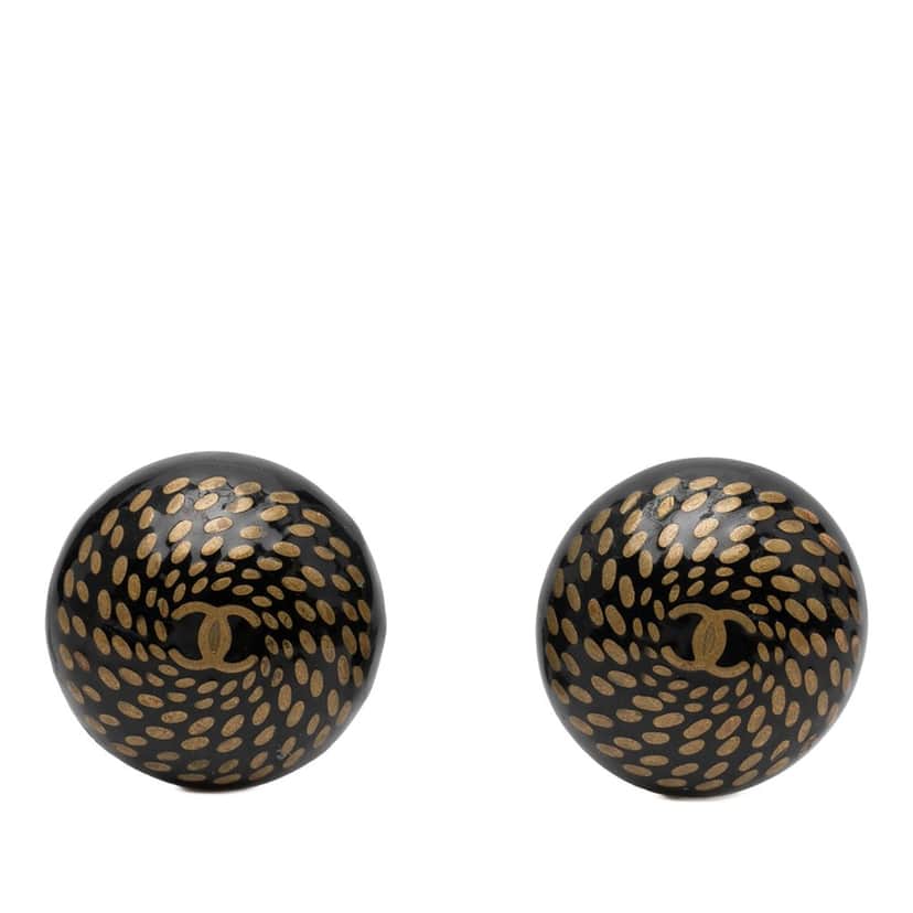 Chanel CC Resin and Gold Plated Button Clip On Earrings Black Plastic Very good condition - Front View