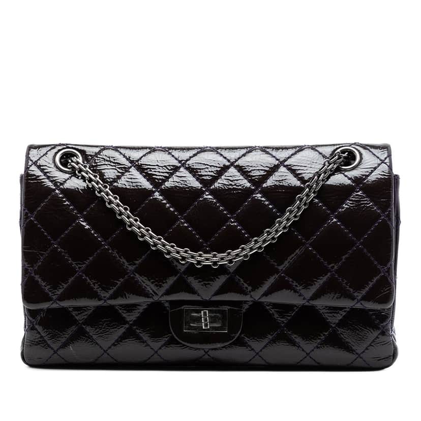 Chanel Quilted Patent Reissue 2.55 Double Flap 226 Purple Leather Very good condition - Front View