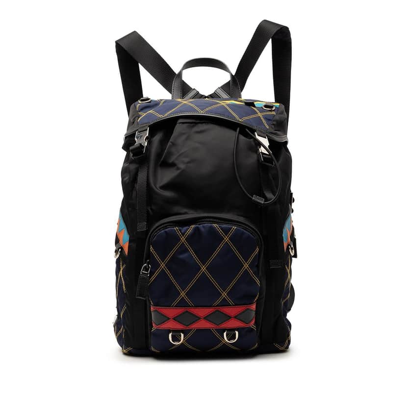 Prada Tessuto Impunturato Double Buckle Backpack Black Very good condition - Front View