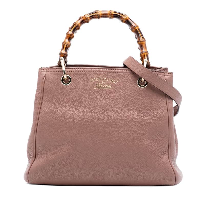 Gucci Small Calfskin Bamboo Shopper Satchel Brown Leather Very good condition - Front View