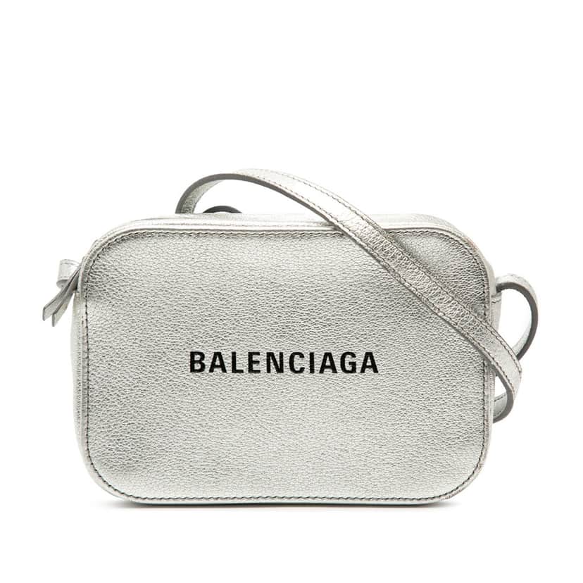 Balenciaga XS Metallic Leather Everyday Camera Bag Silver Leather Very good condition - Front View