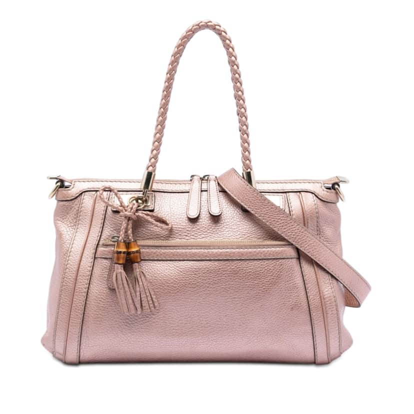 Gucci Metallic Pebbled Calfskin Bella Satchel Pink Leather Very good condition - Front View