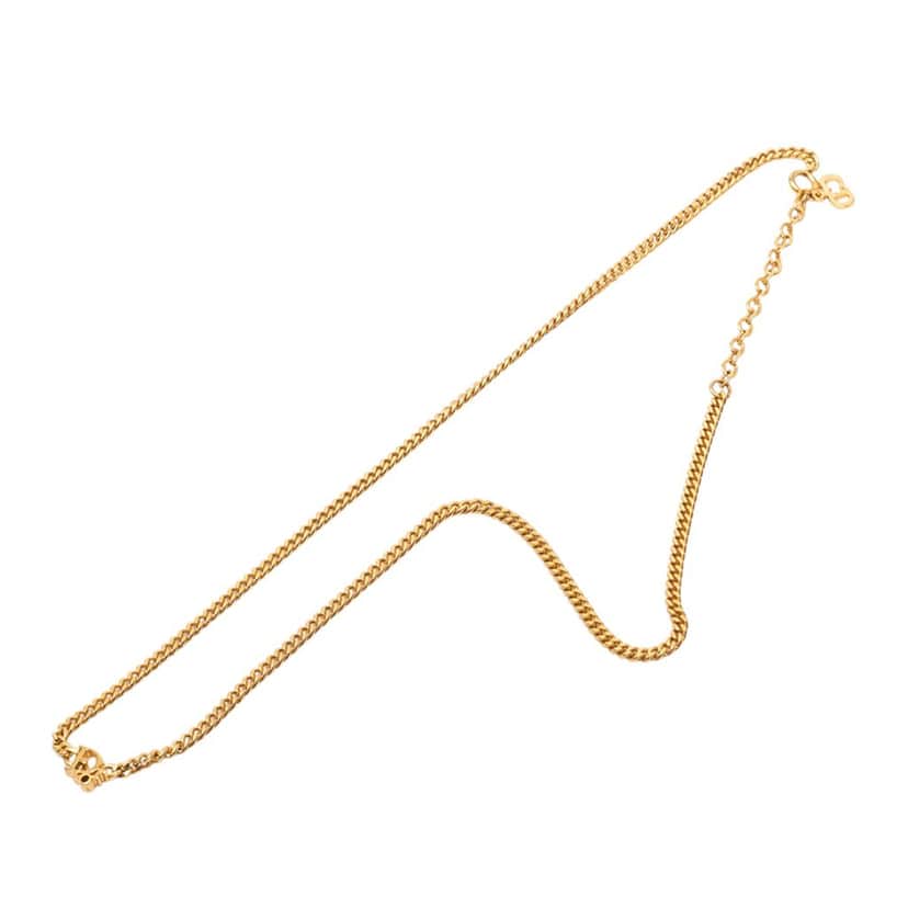 Dior Gold Plated Logo Pendant Necklace Gold Metal Very good condition - Front View