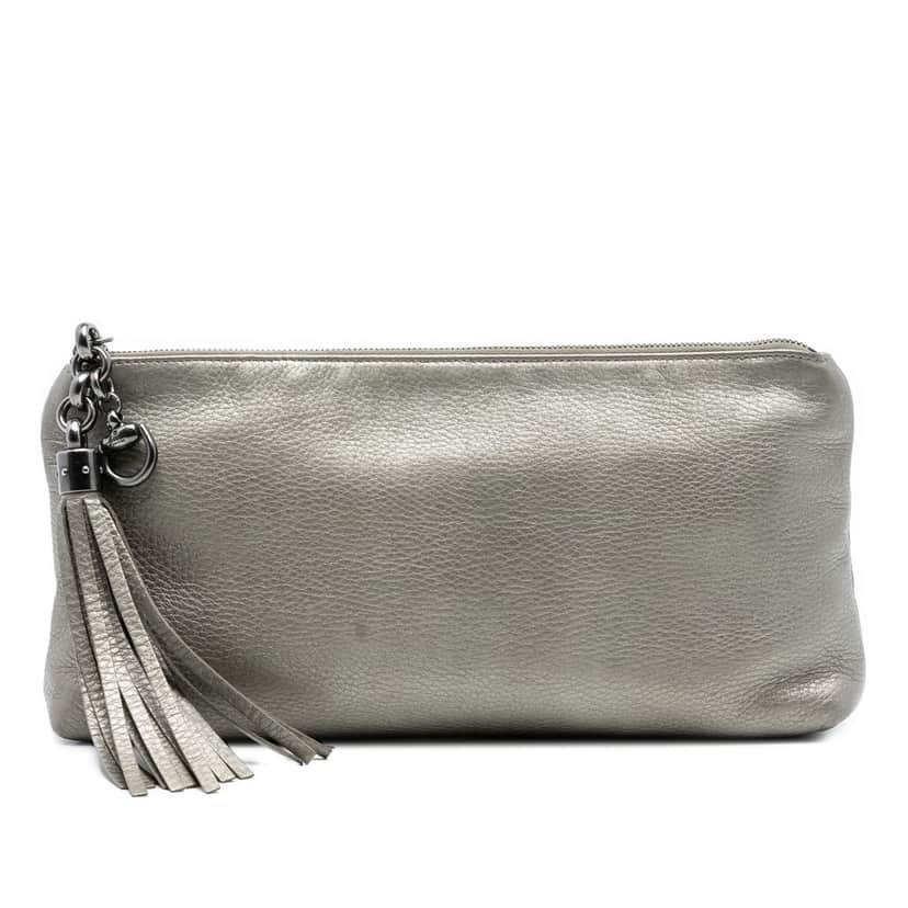 Gucci Metallic Leather Sienna Tassel Clutch Gold Leather Very good condition - Front View