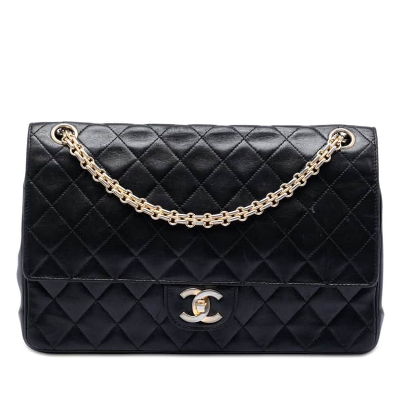 Chanel Medium CC Quilted Lambskin Bijoux Chain Double Flap Black Leather Very good condition - Front View