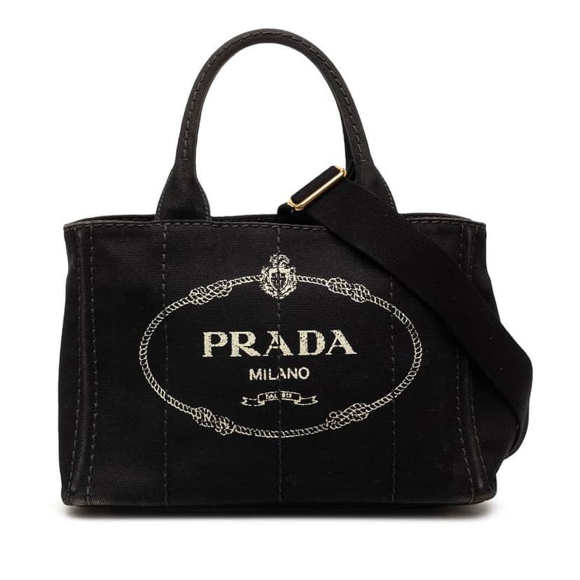 Prada Small Canvas Canapa Logo Satchel Black Very good condition - Front View