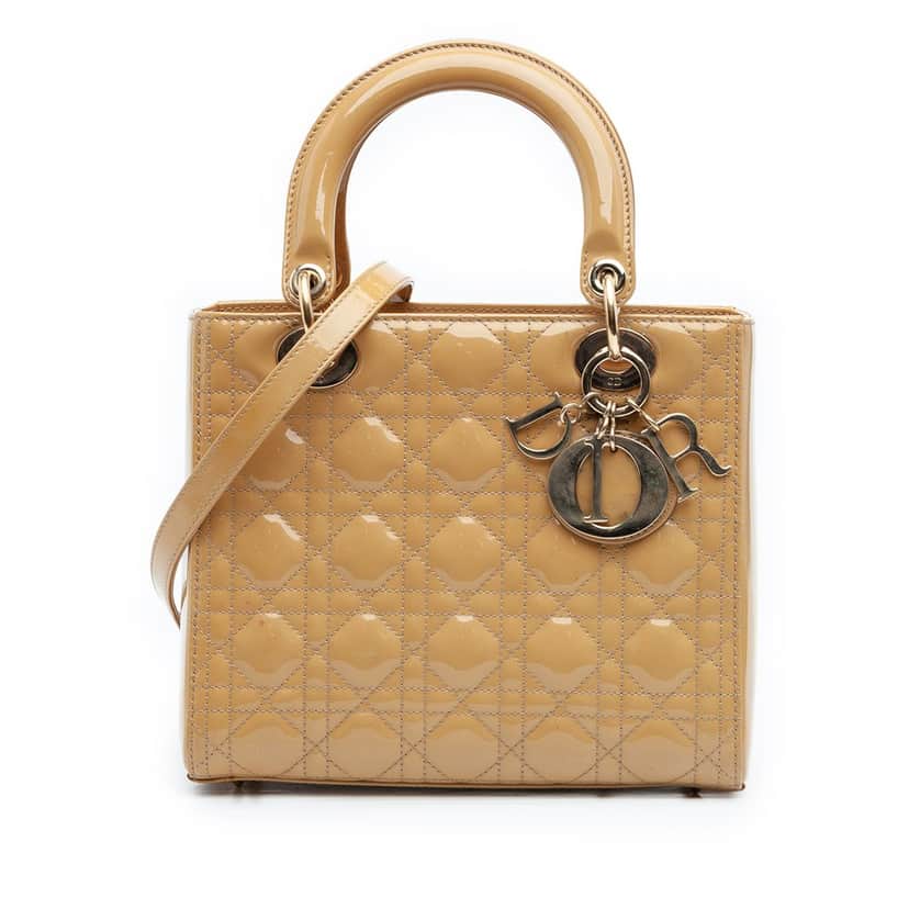 Dior Medium Patent Cannage Lady Dior Brown Leather Very good condition - Front View