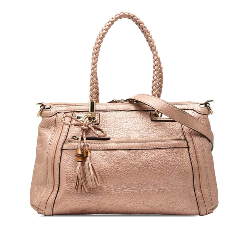 Gucci Metallic Pebbled Calfskin Bella Satchel Pink Leather Very good condition - Front View