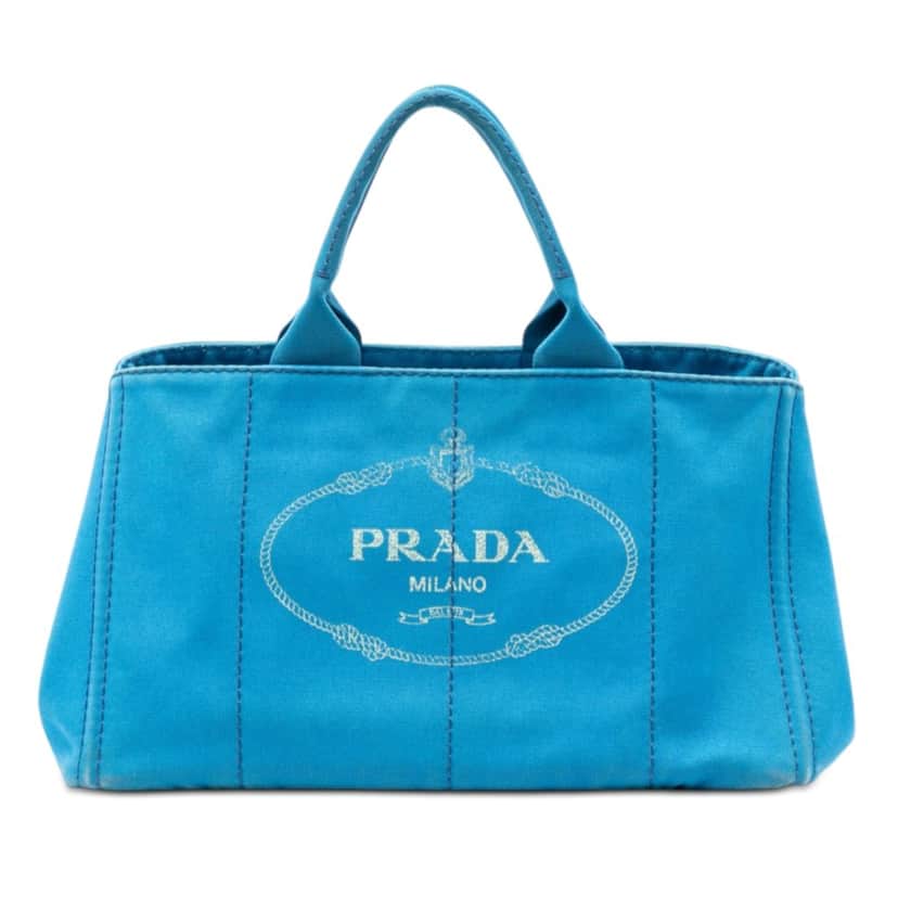 Prada Large Canvas Canapa Logo Satchel Blue Very good condition - Front View