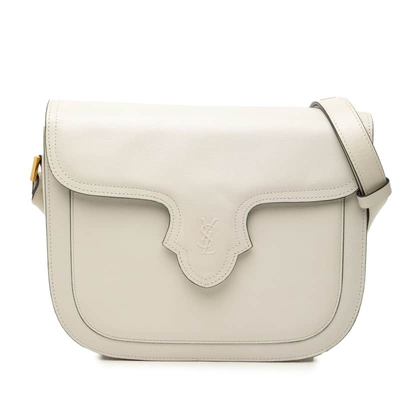 Saint Laurent Embossed Logo Leather Flap Shoulder Bag White Leather Very good condition - Front View