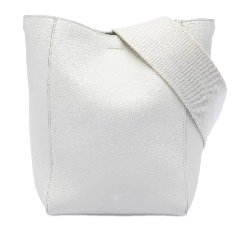 Celine Small Soft Grained Calfskin Seau Sangle Bucket Bag White Leather Very good condition - Front View