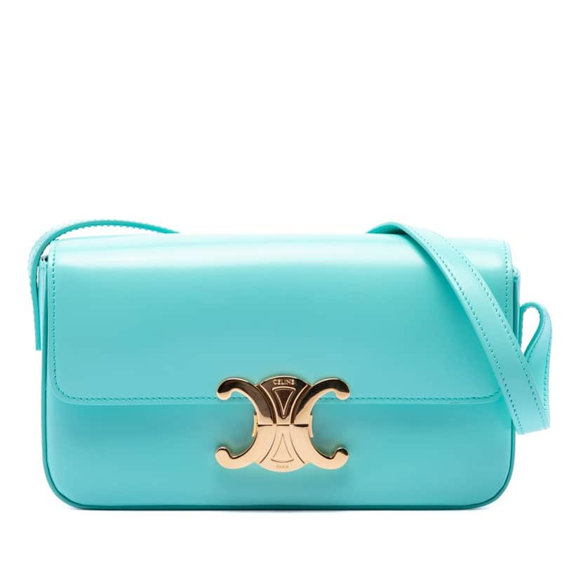 Celine Shiny Calfskin Claude Shoulder Bag Blue Leather Very good condition - Front View