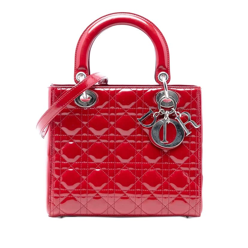 Dior Medium Patent Cannage Lady Dior Red Leather Very good condition - Front View