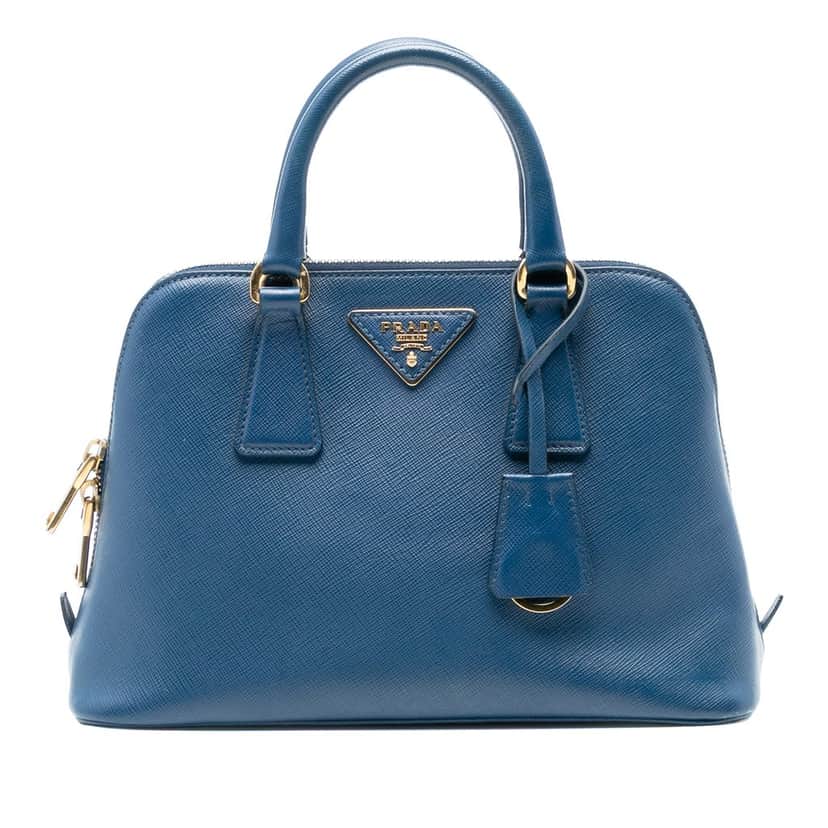 Prada Small Saffiano Lux Promenade Satchel Blue Leather Very good condition - Front View