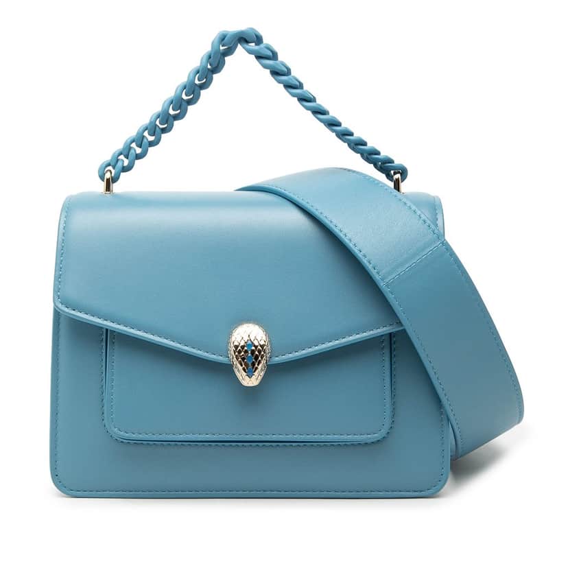 Bvlgari Leather Serpenti Forever Maxi Chain Top Handle Bag Blue Leather Very good condition - Front View