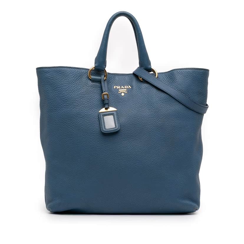 Prada Vitello Daino Open Convertible Tote Blue Leather Very good condition - Front View