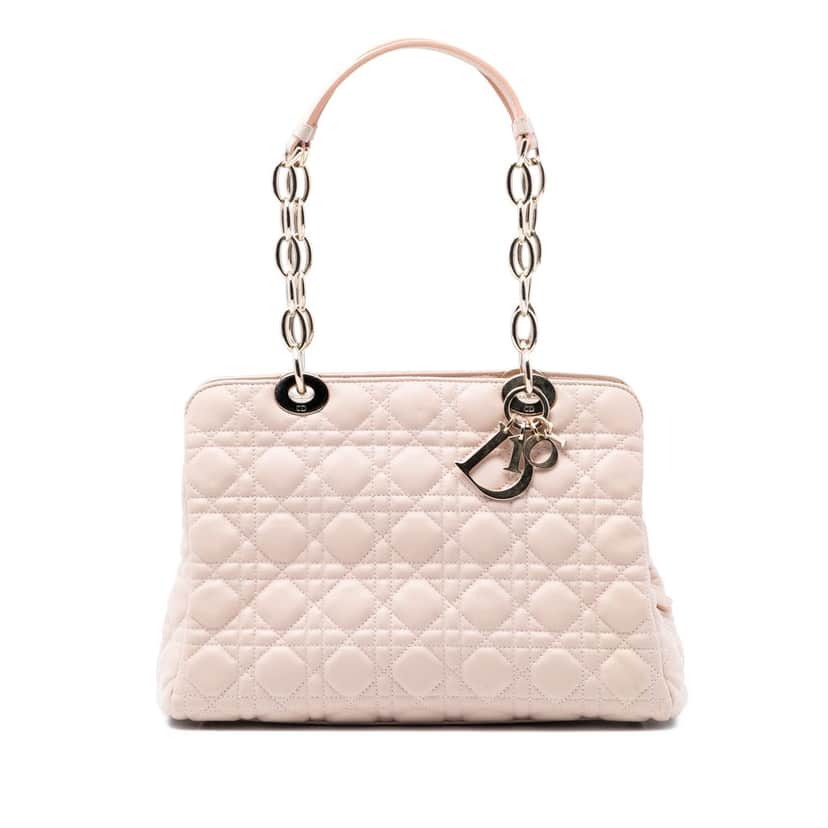 Dior Medium Lambskin Cannage Soft Zipped Lady Dior Shopping Tote Brown Leather Very good condition - Front View