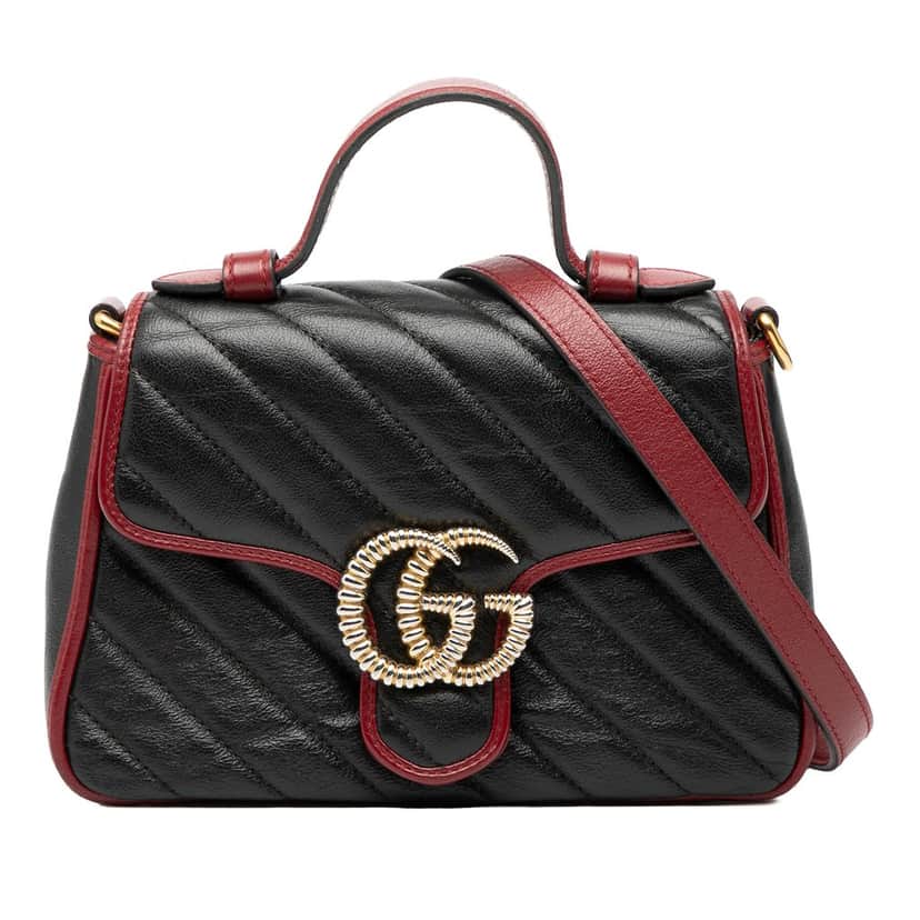Gucci GG Marmont Matelasse Leather Torchon Top Handle Bag Black Leather Very good condition - Front View