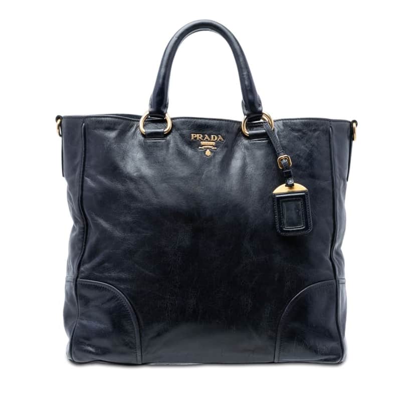 Prada Vitello Shine Open Convertible Tote Black Leather Very good condition - Front View