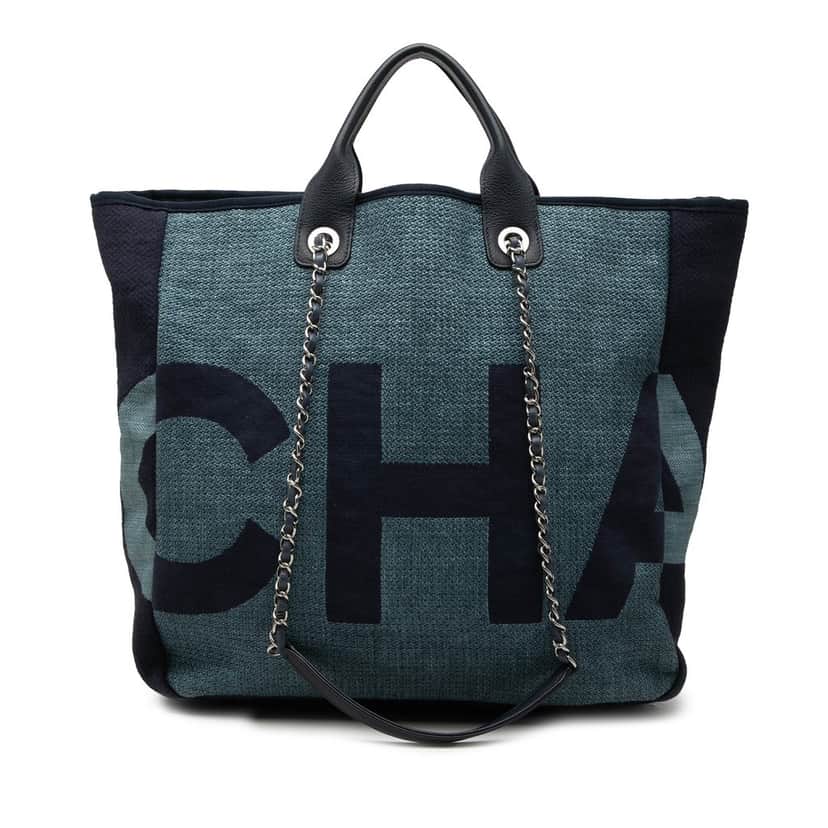 Chanel Large Canvas Logo Deauville Shopping Tote Blue Very good condition - Front View